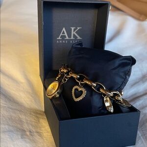 Anne Klein Gold Bracelet with Heart Charm and Watch